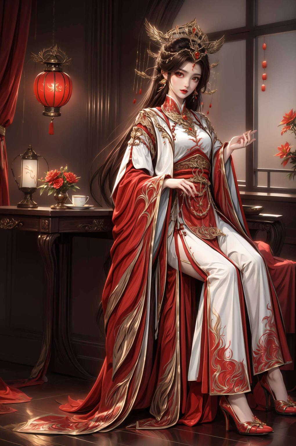 动漫美女火灵儿置身花海灵动可爱