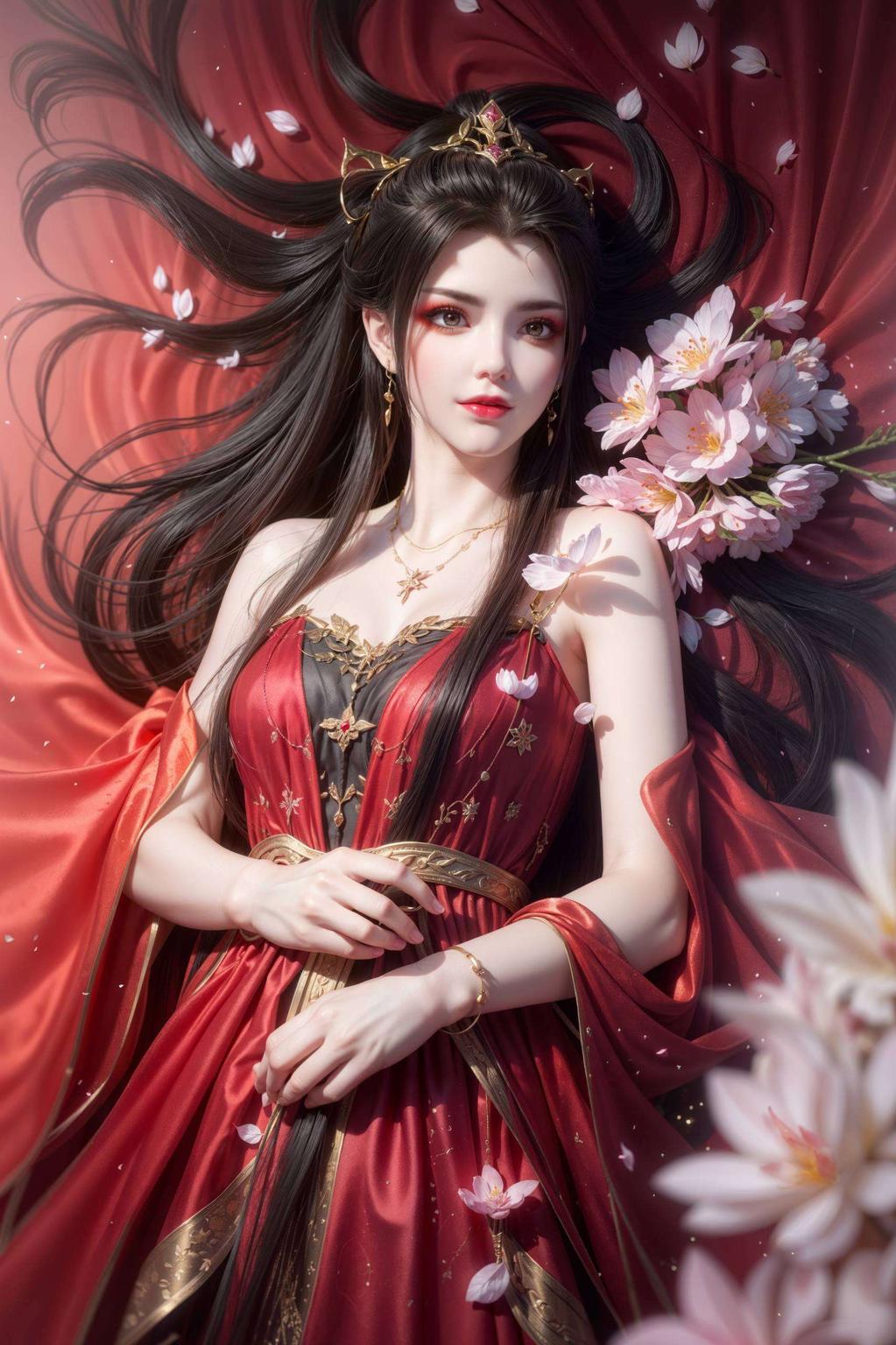 粉色背景映衬出她的冷艳