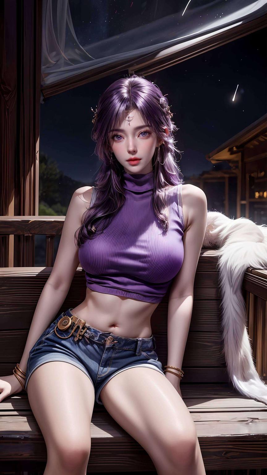 细腻笔触描绘出淡雅山水与云曦的倩影相映成趣